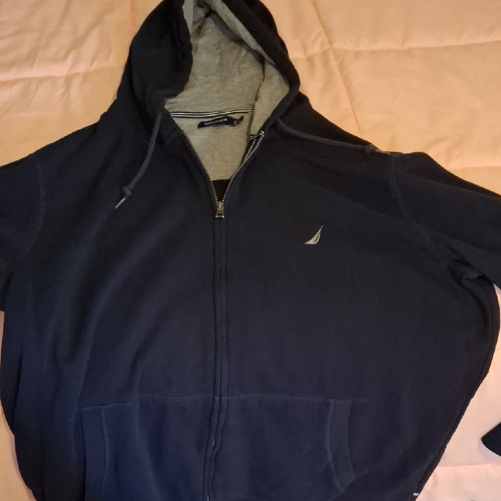 Nautica Men's Zip-Up Hoodie in Navy and Gray